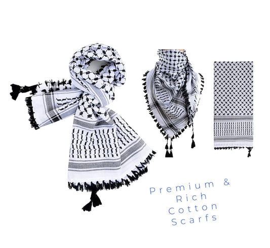 Premium Rich Cotton Palestinian Shemagh Black & White Scarf
