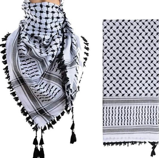 Premium Rich Cotton Palestinian Shemagh Black & White Scarf